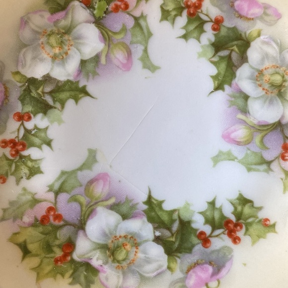 Antique Pair of Prussia Beyer & Bock Hand Painted Holly + Gold Christmas Plates - Picture 7 of 10